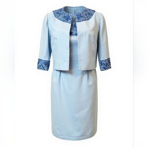 Vintage 50s - 60s 2 piece Blue Sequin Embellished Dress & Jacket Set